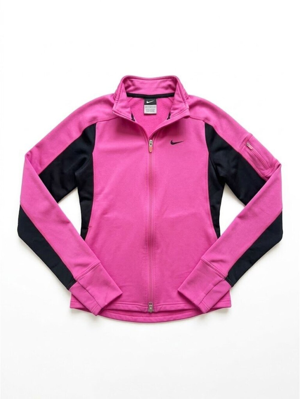 Nike FitDry Women’s XS Pink Black Full Zip Athletic Track Jacket Thumbholes